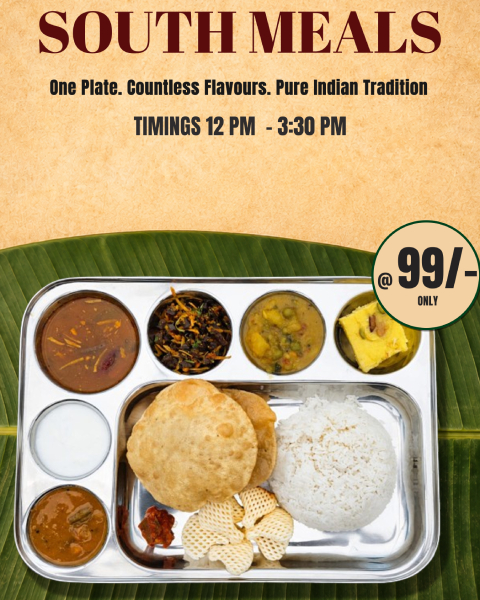 The ₹99 fixed South Indian vegetarian thali at Kaapi & Karam near Charminar, Hyderabad