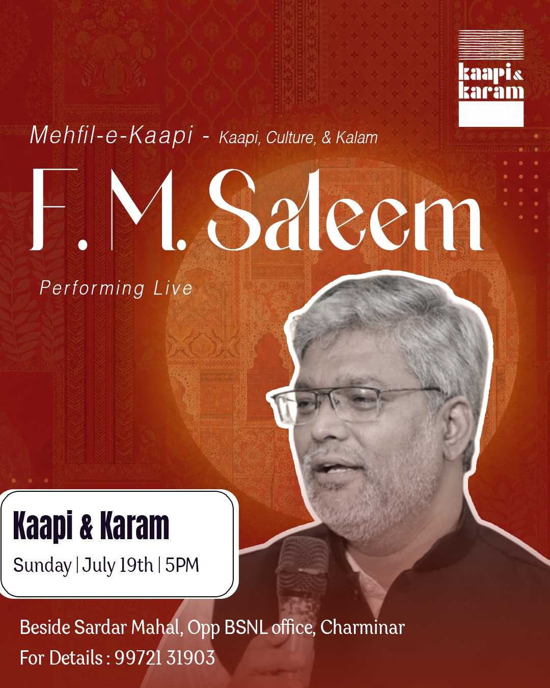 F. M. Saleem, journalist, author and literary historian, at Mehfil-e-Kaapi