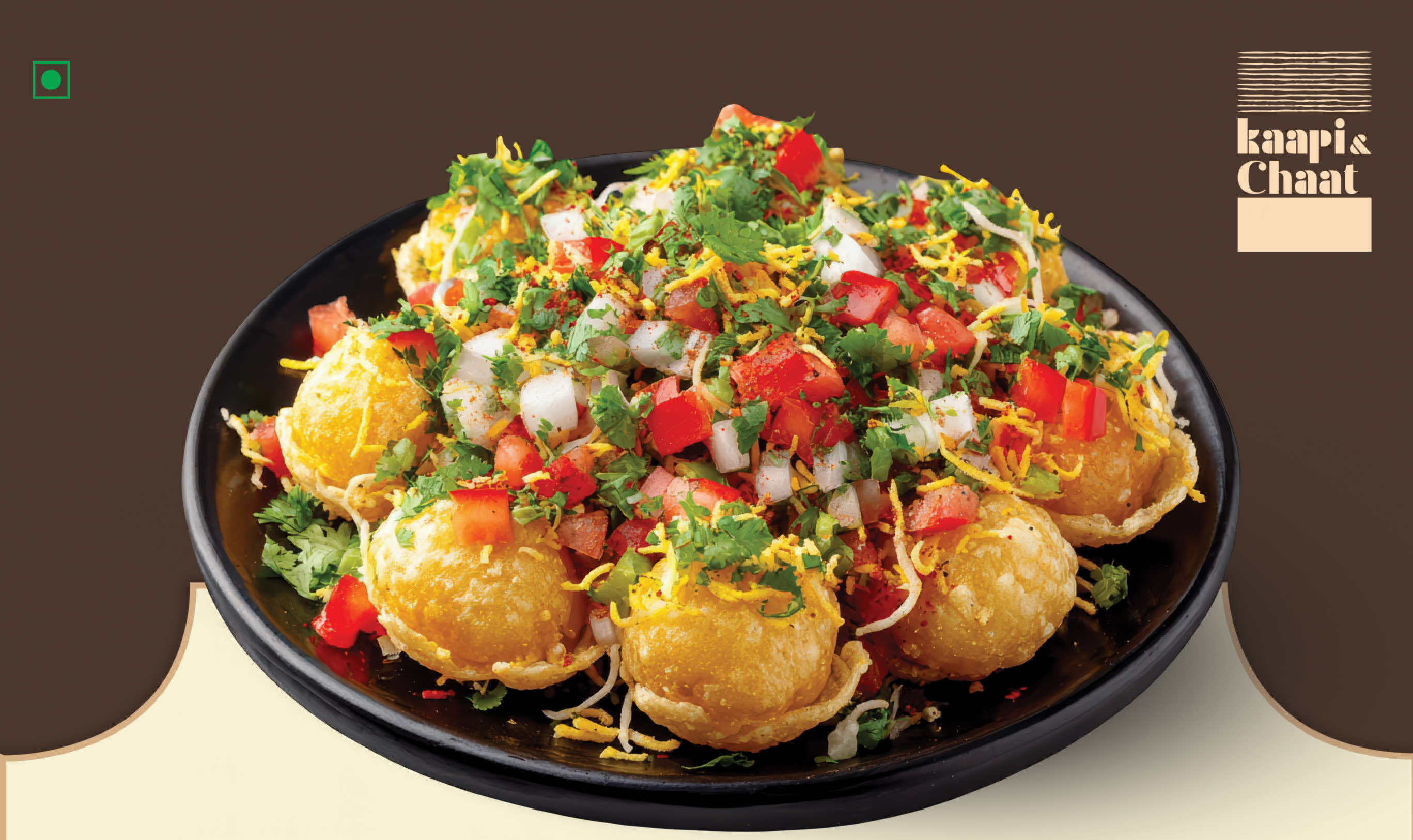 Chaat counter at Kaapi & Karam — pani puri, samosa chaat, raj kachori and pav bhaji