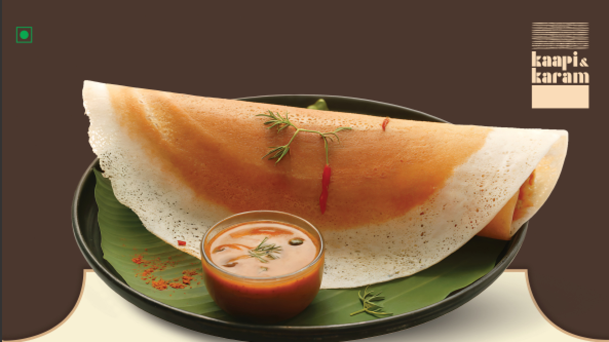 South Indian tiffin at Kaapi & Karam — crisp ghee masala dosa with sambar and chutney